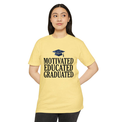 Graduation Tee — "Motivated Educated Graduated" Cap Design