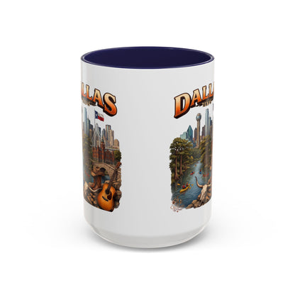 Dallas Skyline Accent Coffee Mug — Texas Souvenir Mug with Guitar & Cityscape