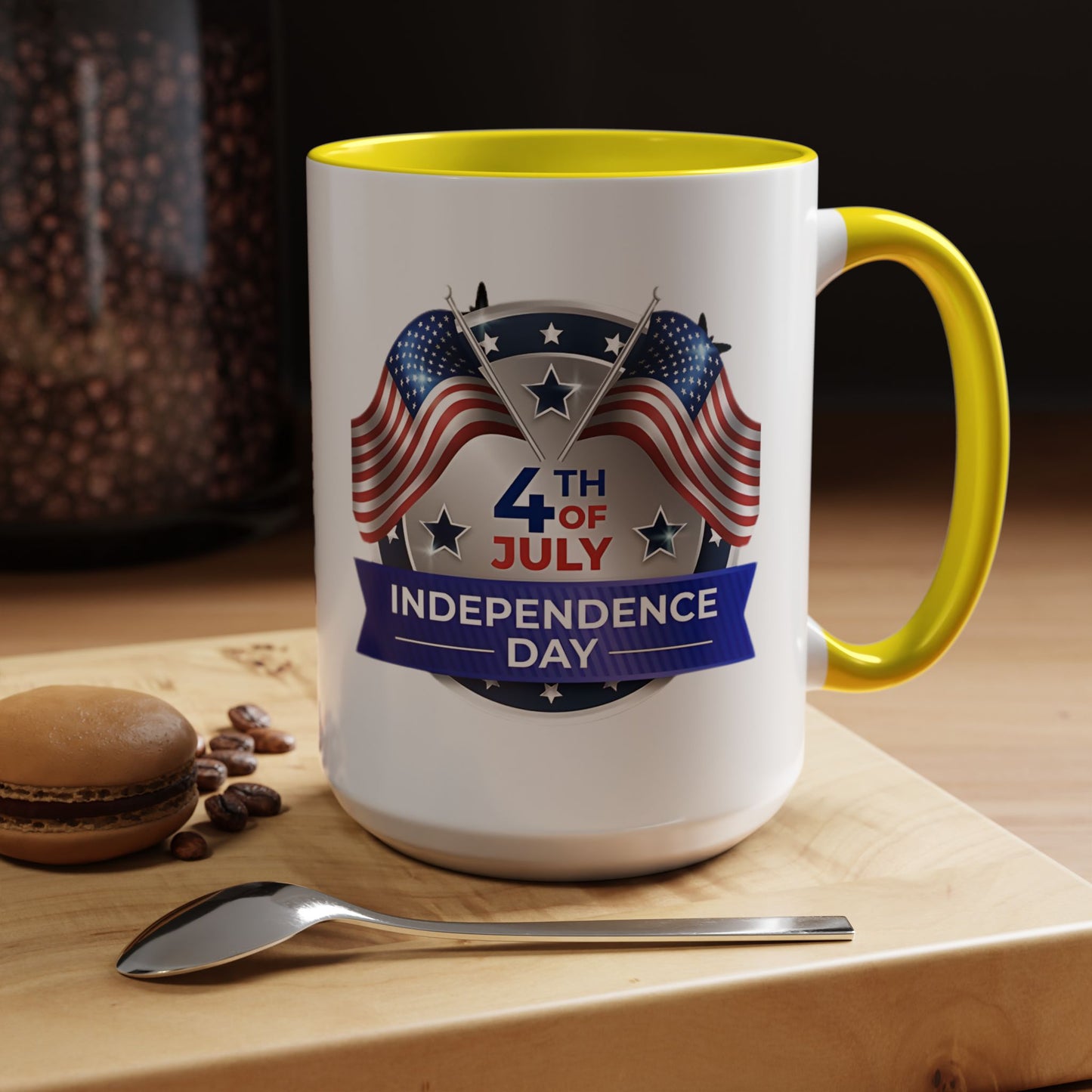 4th of July Independence Day Coffee Mug - Patriotic American Flag Accent