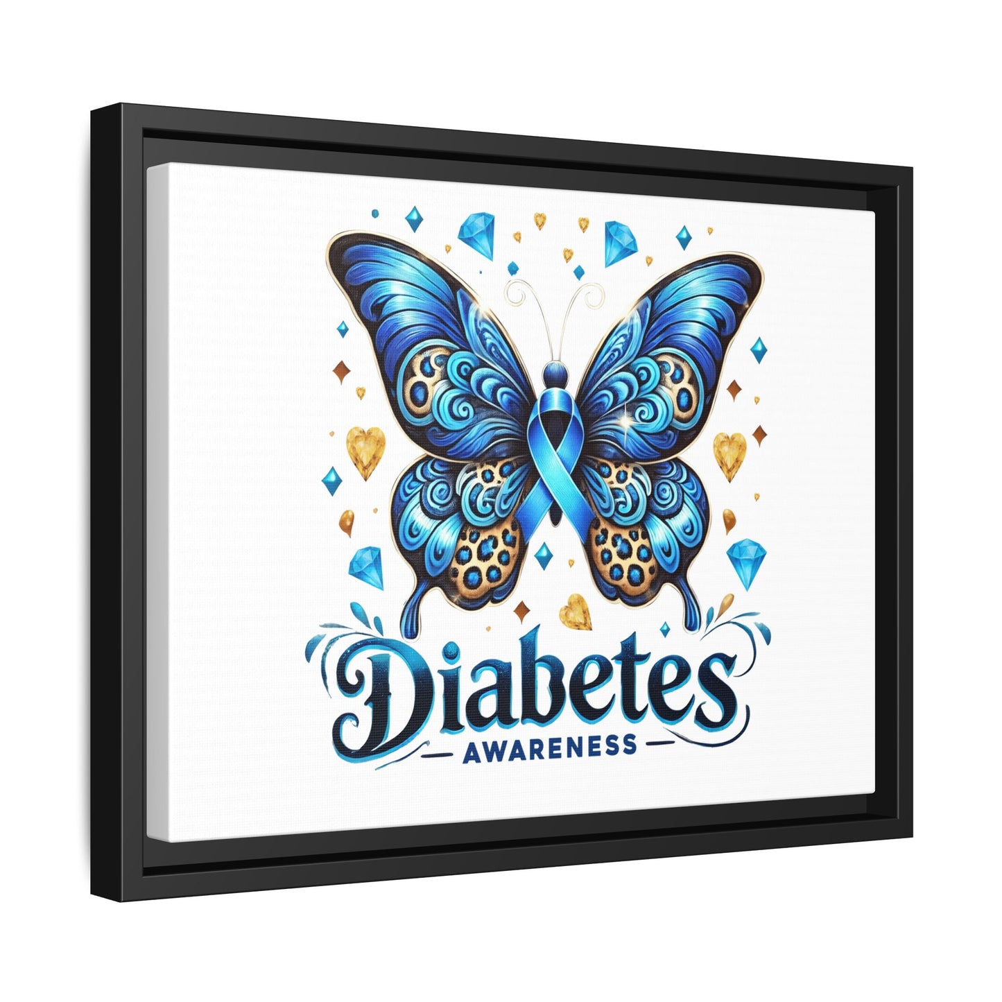 Diabetes Awareness Blue Ribbon Butterfly Matte Framed Canvas