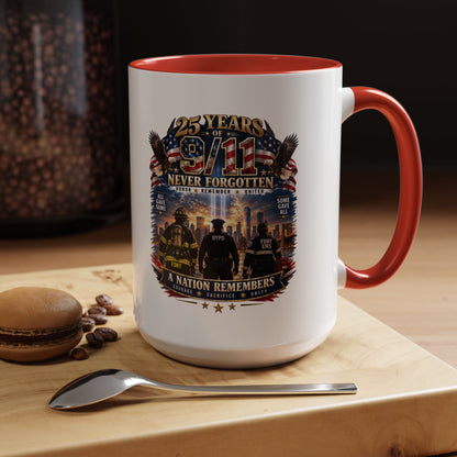 11oz/15oz Coffee Mug — 25 Years of 9/11 Never Forgotten Memorial Design