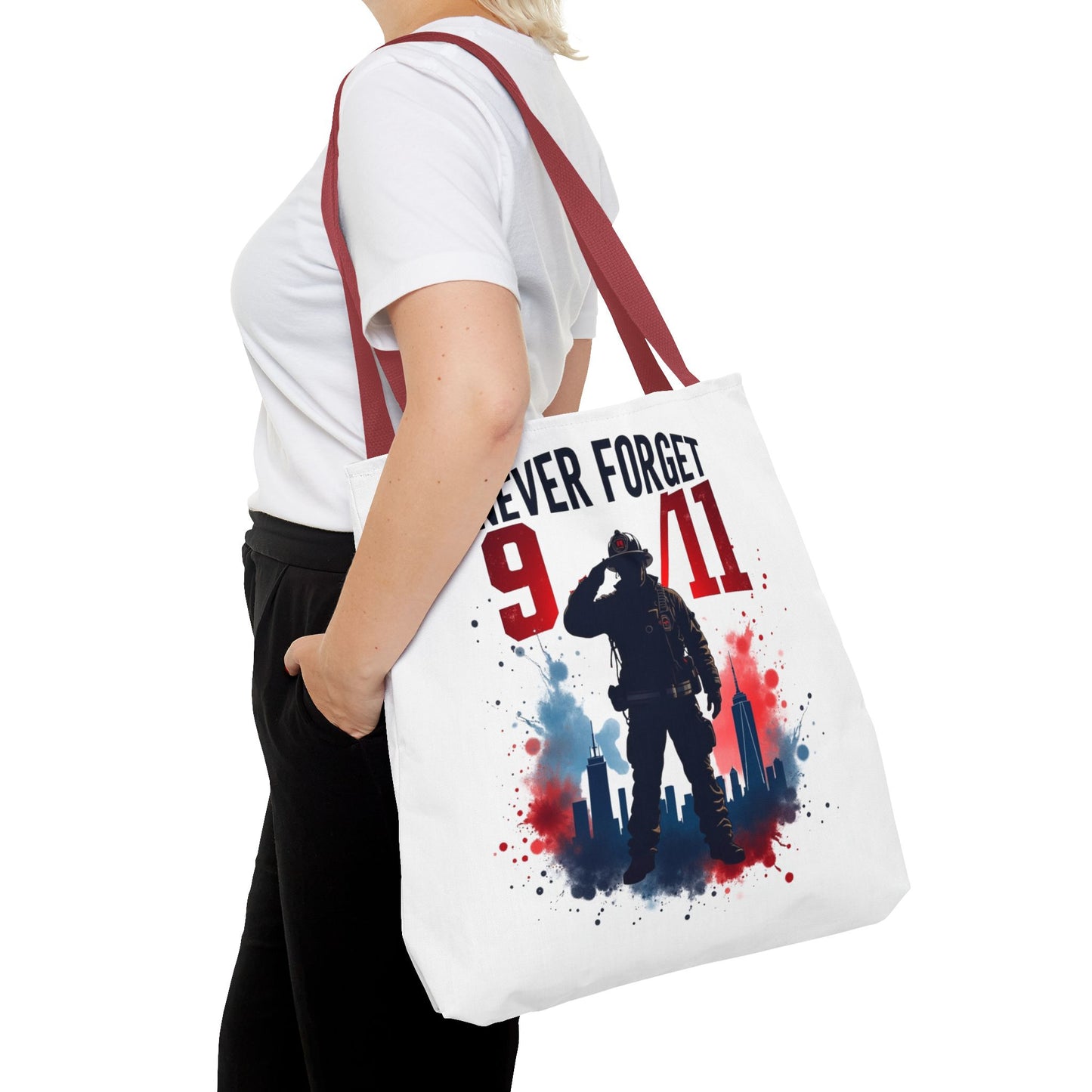 Never Forget 9/11 Tribute Tote Bag — Memorial Patriotic Canvas Carryall