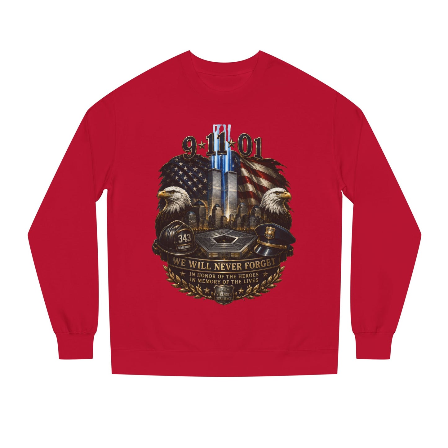 9/11 Memorial Sweatshirt — We Will Never Forget Tribute Crewneck