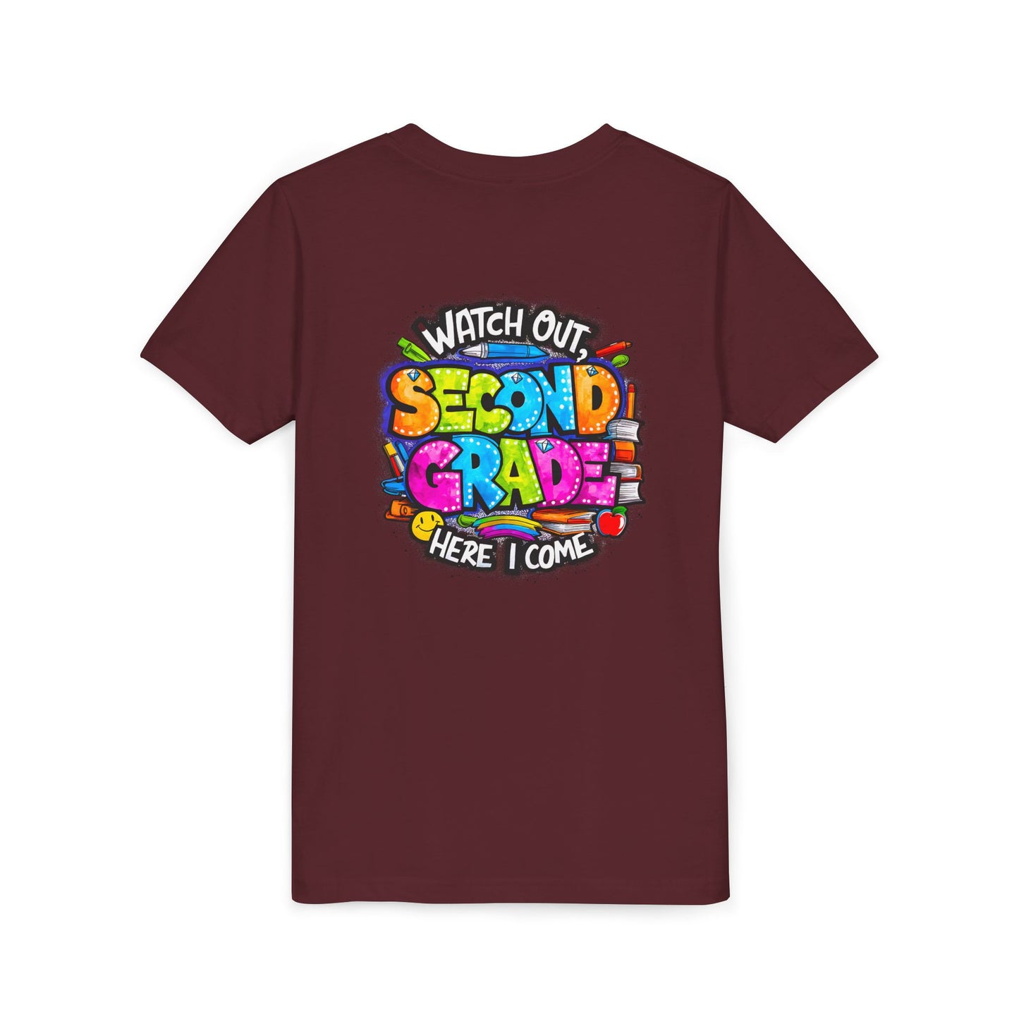 Second Grade Kids Tee - "Watch Out Second Grade Here I Come" Colorful Back-to-School Shirt