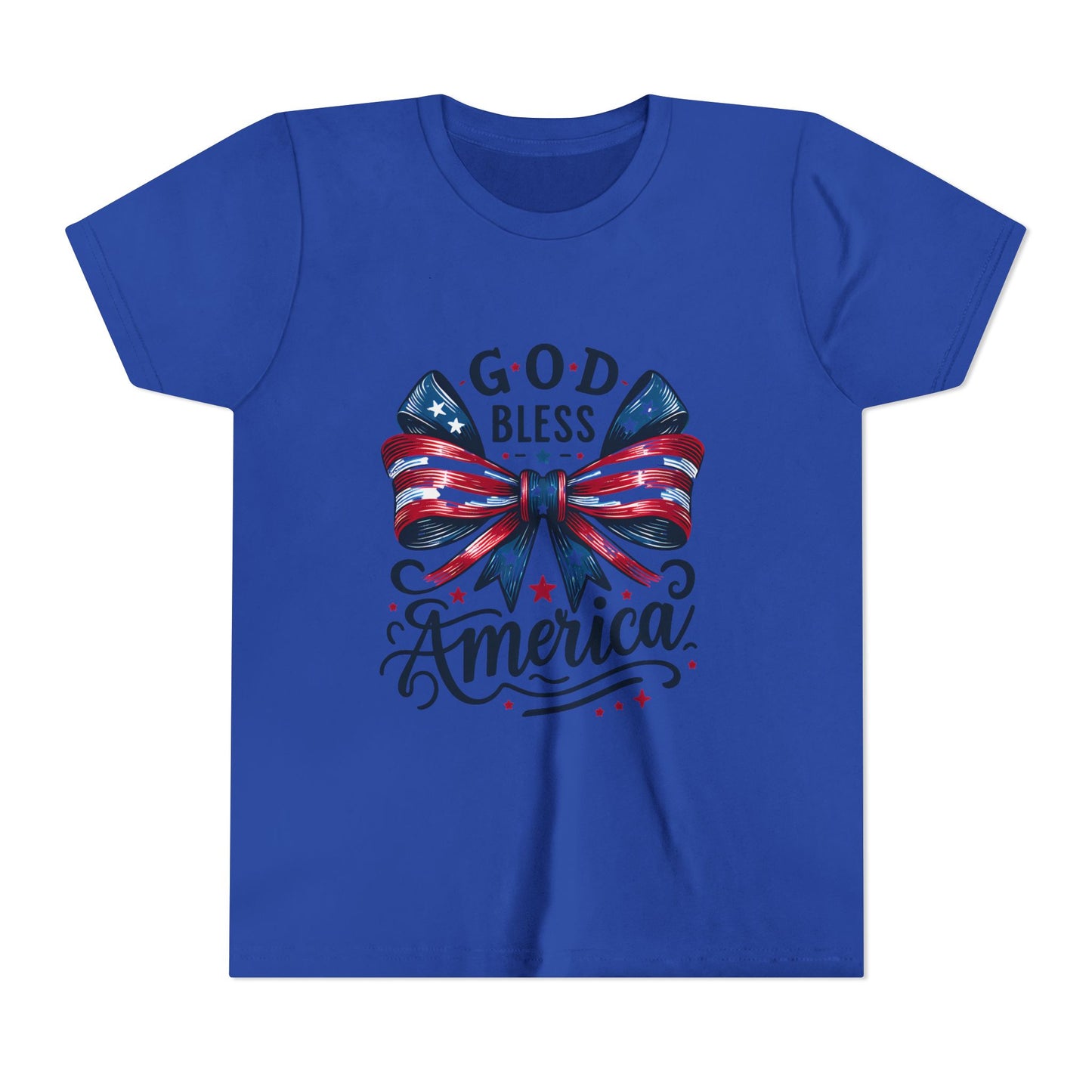 Youth Tee — "God Bless America" Patriotic Bow T-Shirt (4th of July, Memorial Day)