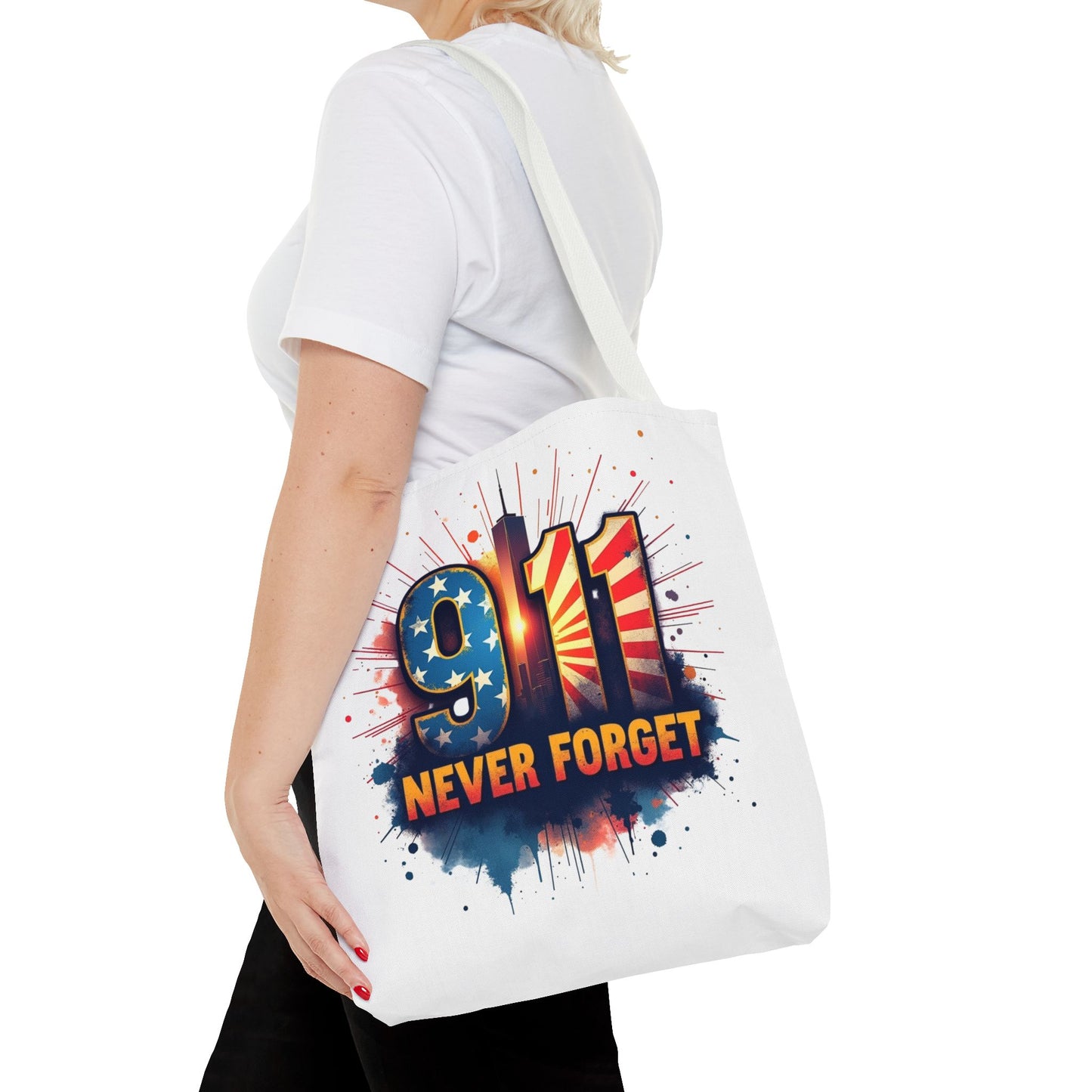 9/11 Never Forget Tote Bag — Patriotic Memorial Tribute Tote