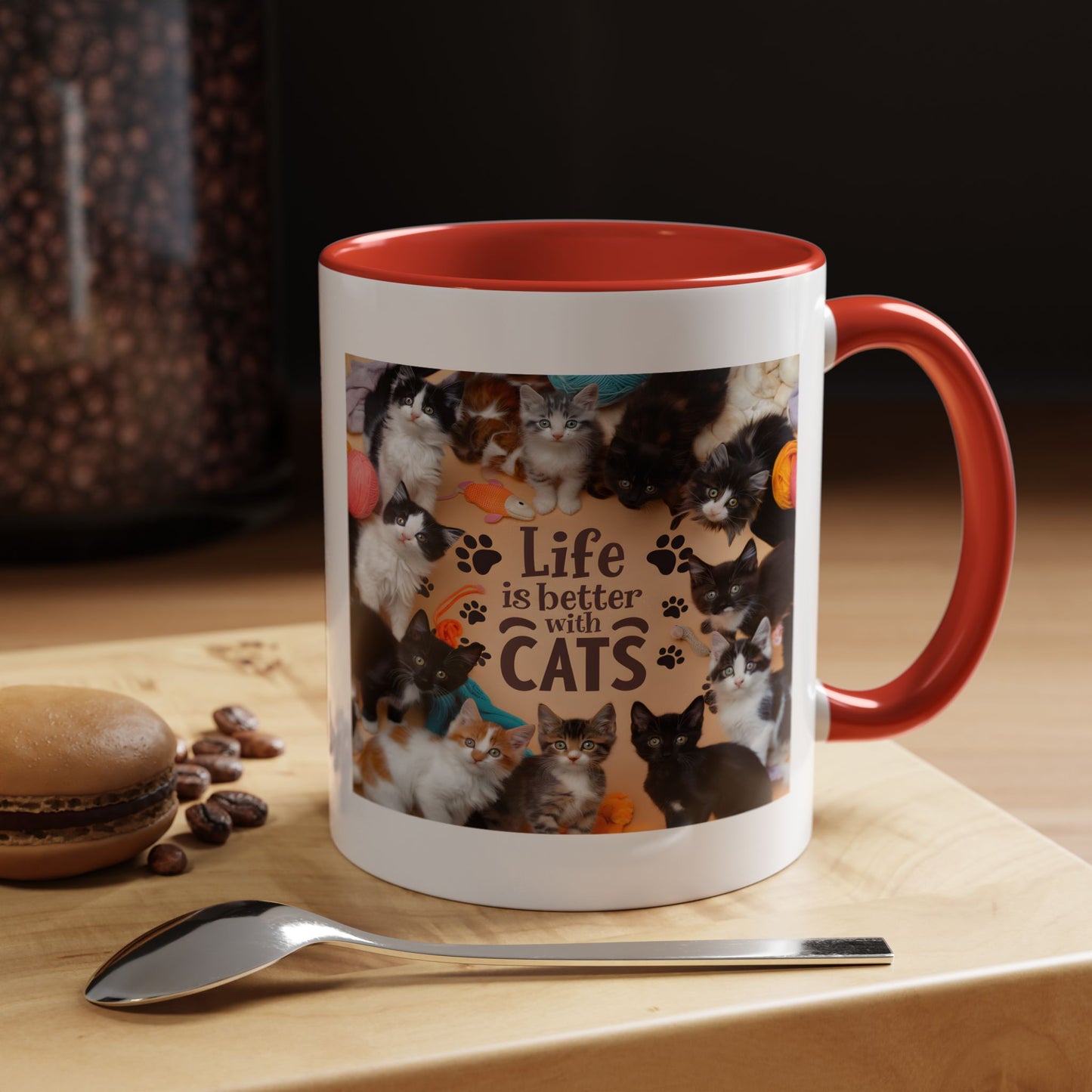 Cat Lover Accent Coffee Mug — “Life Is Better With Cats” 11/15oz