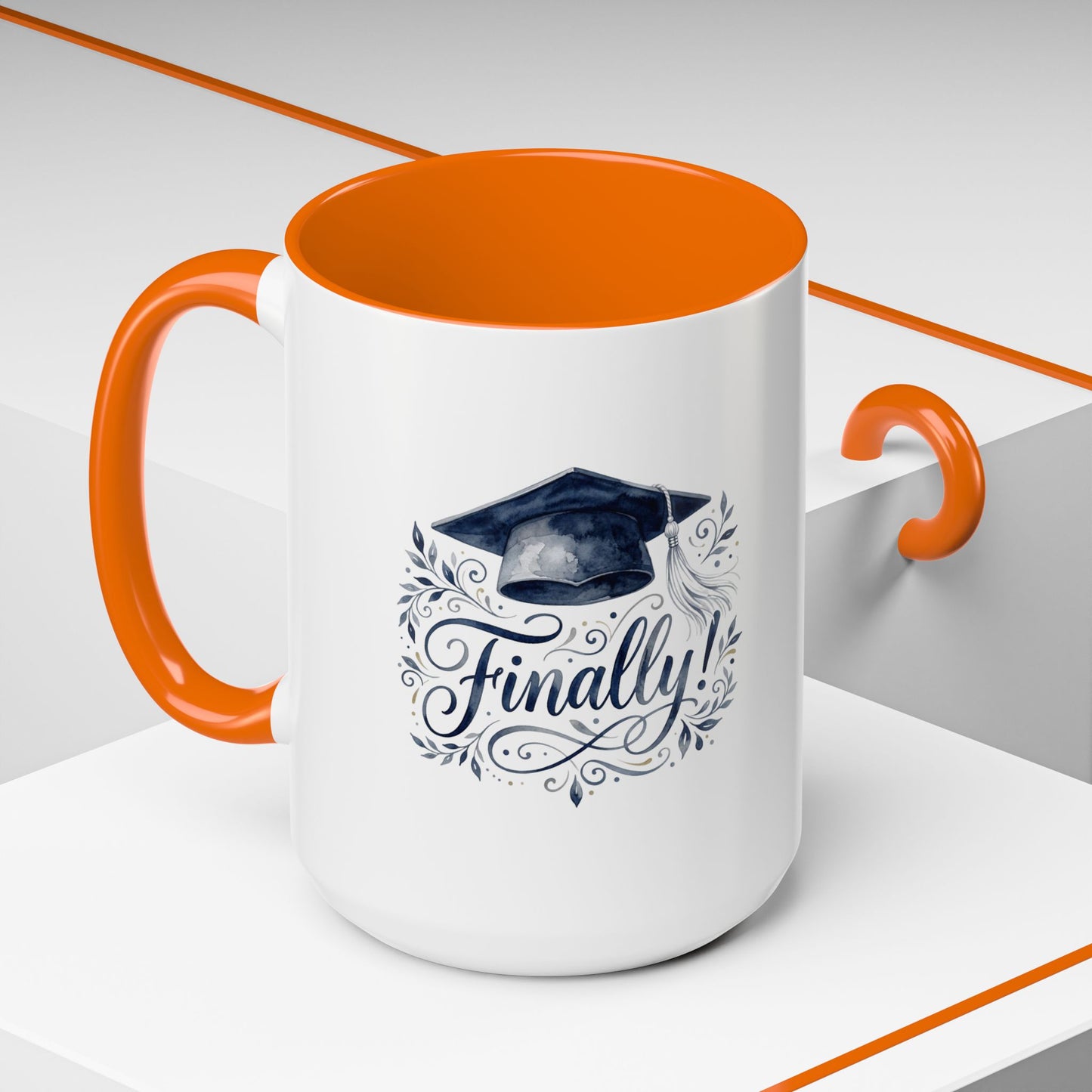Graduation Coffee Mug — "Finally!" Cap Design (11/15oz)