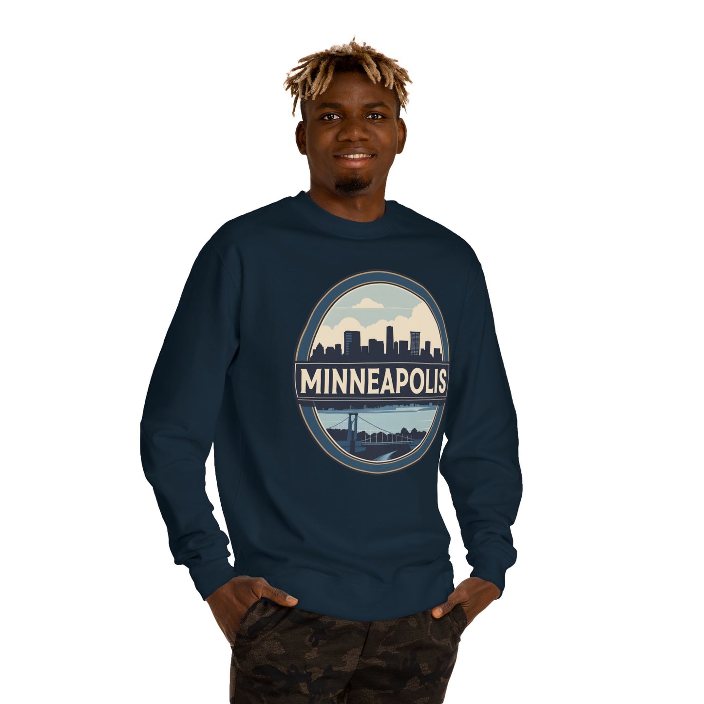 Minneapolis Skyline Crewneck Sweatshirt — Vintage Cityscape Design