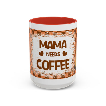 Mama Needs Coffee Accent Mug — 11/15oz Brown Checkered Coffee Cup