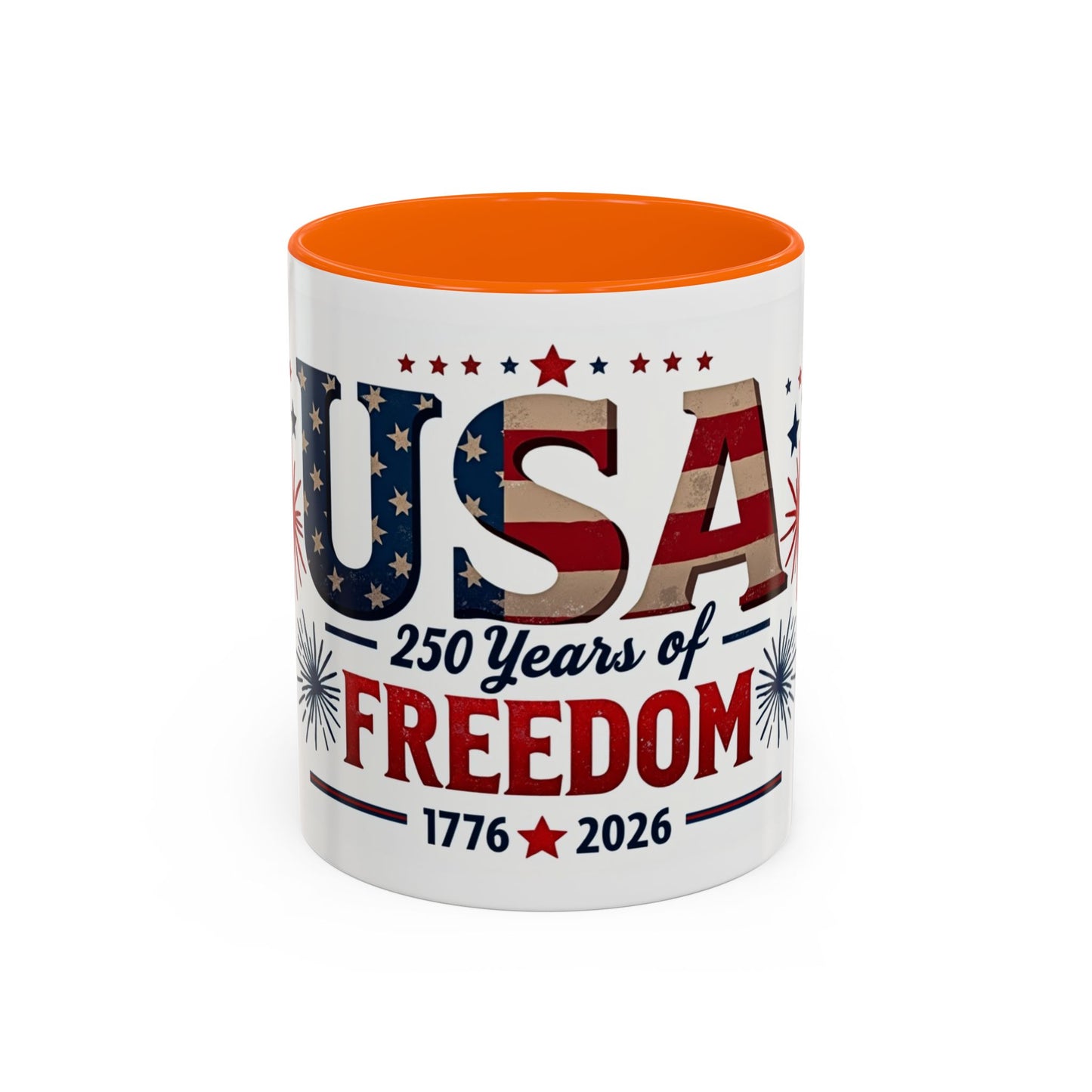 USA 250 Years of Freedom Accent Coffee Mug – 1776–2026 Patriotic Fourth of July Gift