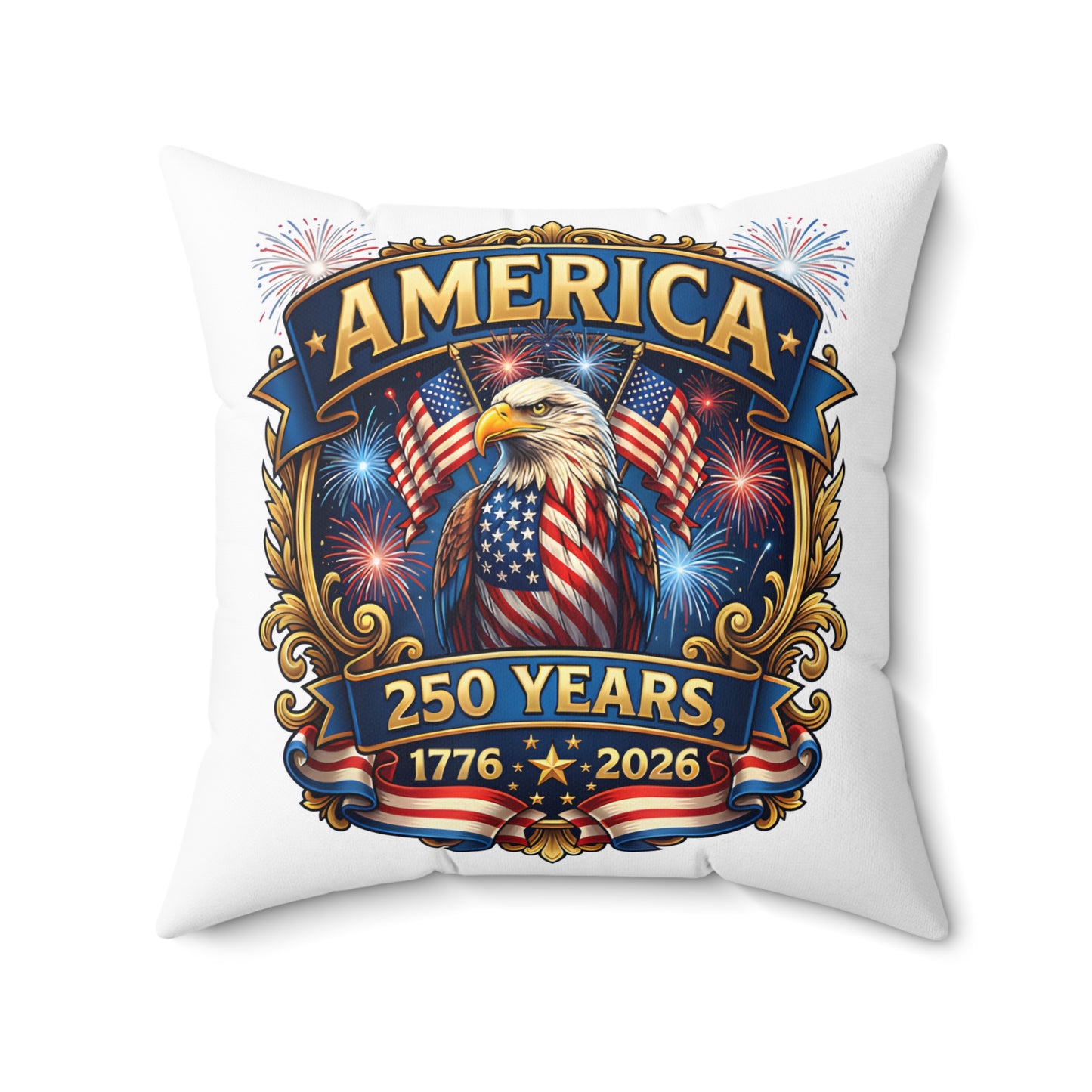 America 250th Anniversary Decorative Pillow — Eagle & Fireworks 1776–2026