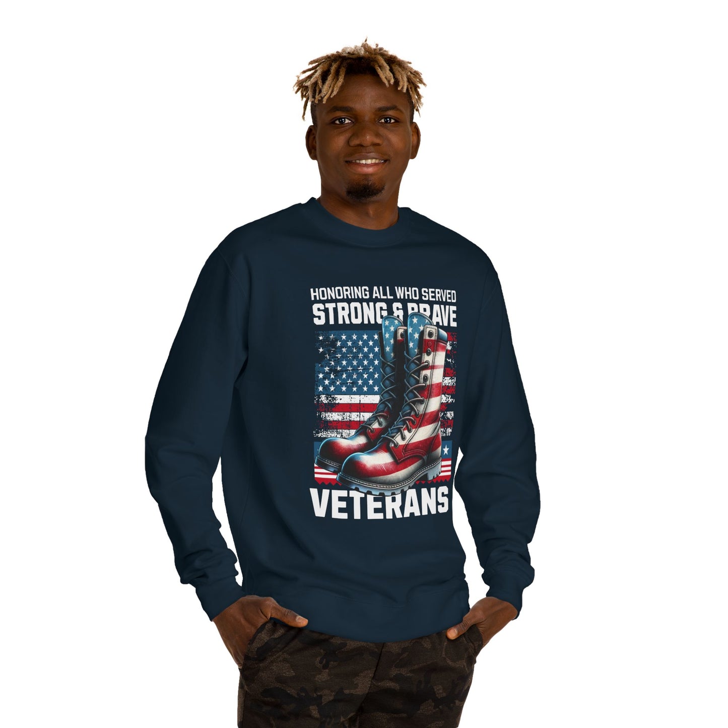 Veterans Tribute Sweatshirt — "Honoring All Who Served" Military Boots & American Flag