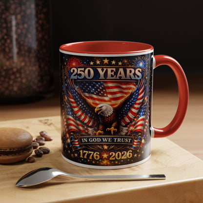 250 Years Patriotic Coffee Mug — In God We Trust 1776–2026