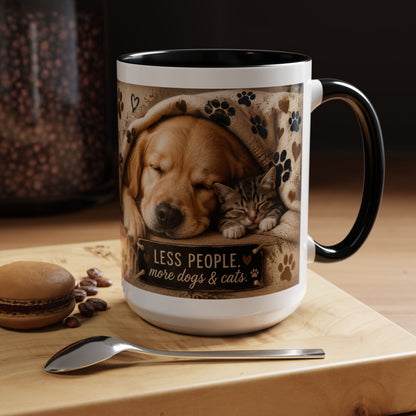 Dog & Cat Coffee Mug - "Less People, More Dogs & Cats" Accent Ceramic Mug