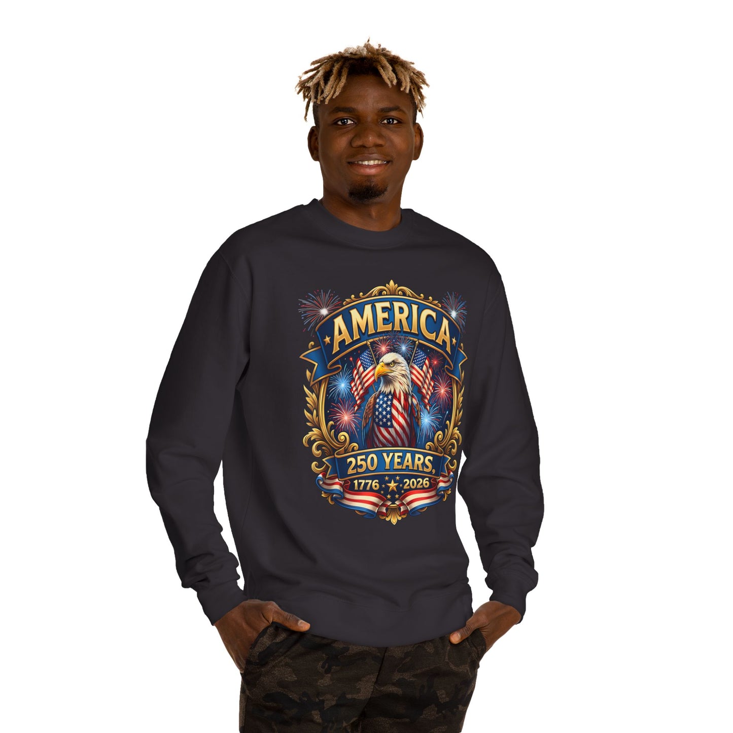 America 250 Years Crewneck Sweatshirt — 1776–2026 Patriotic Eagle Design