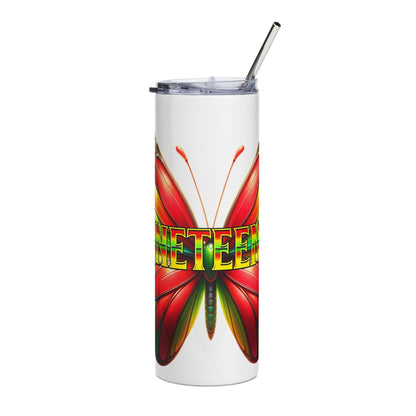 20oz Stainless Tumbler — Vibrant Red & Green Butterfly "June" Travel Cup