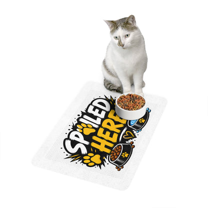 Pet Food Mat — "Spoiled Here" Non-Slip Feeding Mat for Dogs & Cats (12x18)