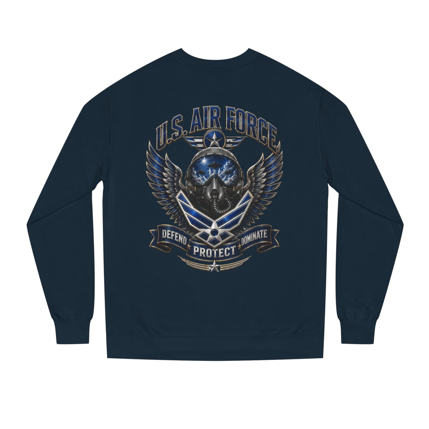 U.S. Air Force Skull Crewneck Sweatshirt — Defend Protect Dominate Tactical Pullover