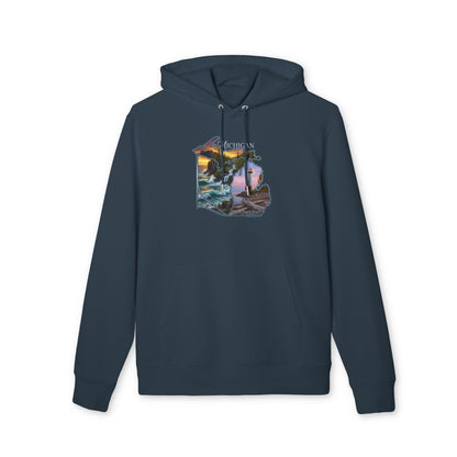 Michigan Lakeshore Hoodie — Scenic Lighthouse Sunset State Silhouette