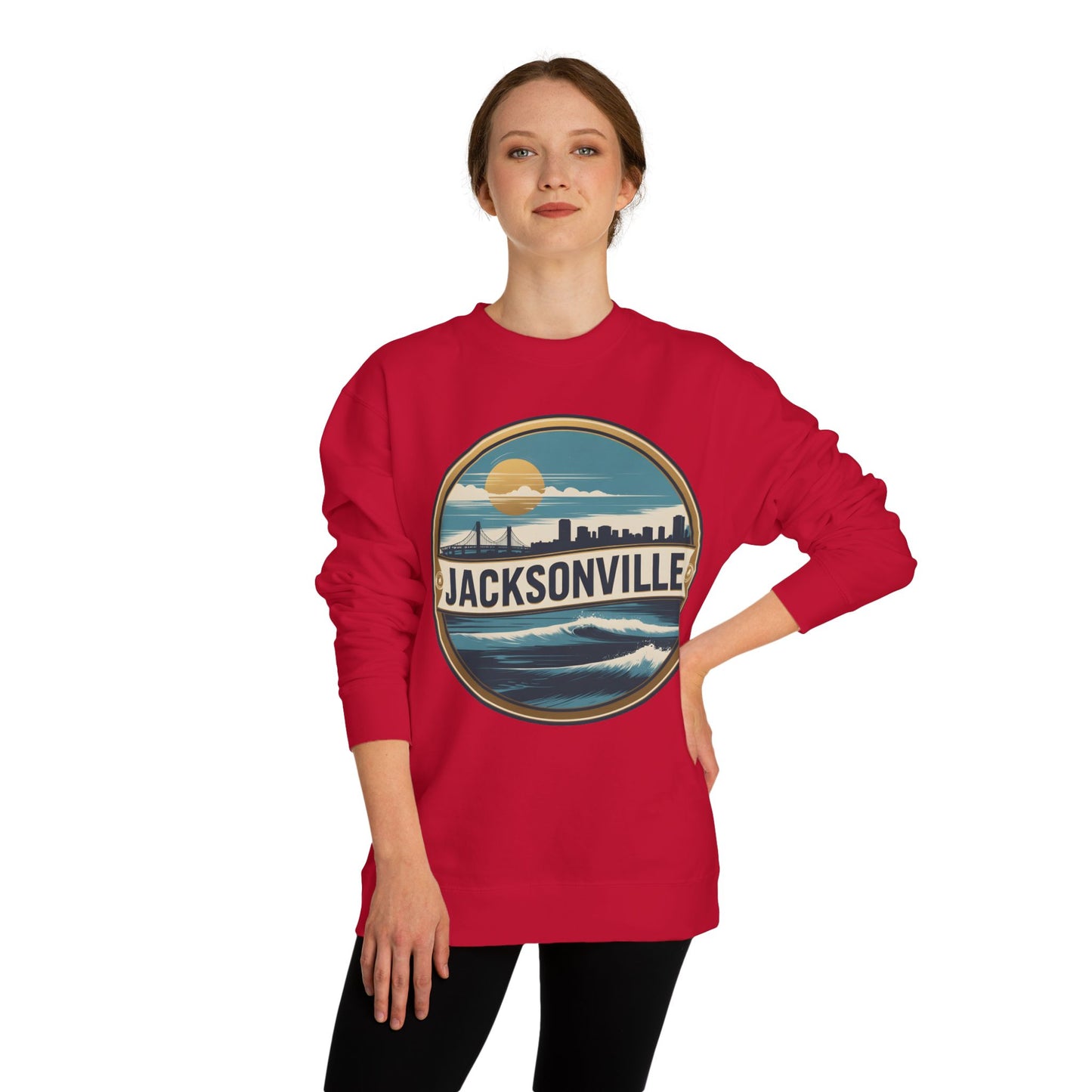 Jacksonville Coastal Crewneck Sweatshirt — Retro Beach Skyline