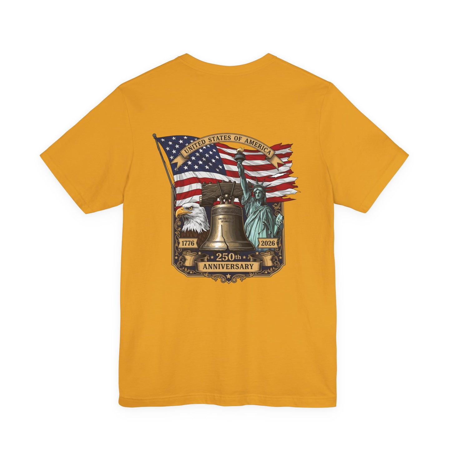 Liberty 250th Anniversary T-Shirt — American Flag, Liberty Bell & Statue of Liberty Tee
