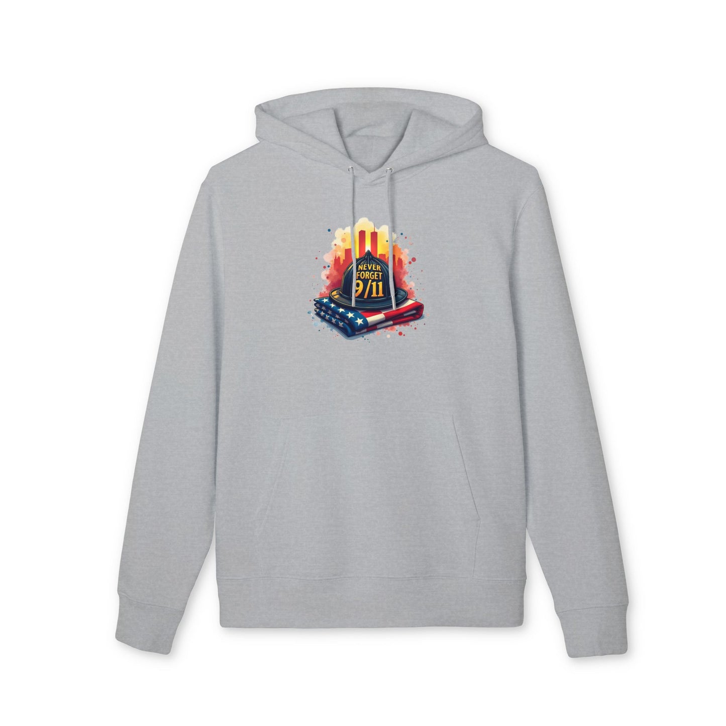 9/11 Never Forget Hoodie — Memorial Tribute Pullover with Twin Towers and Flag