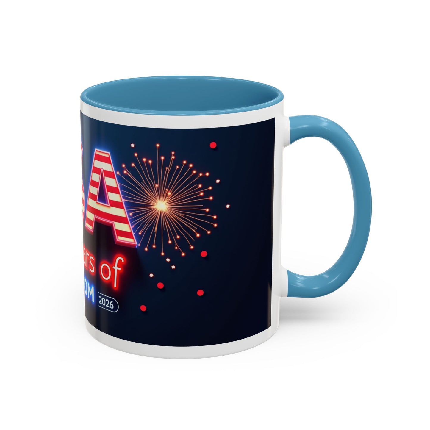 USA 250 Years of Freedom Accent Coffee Mug — Patriotic 1776–2026 Fireworks Design (11/15oz)