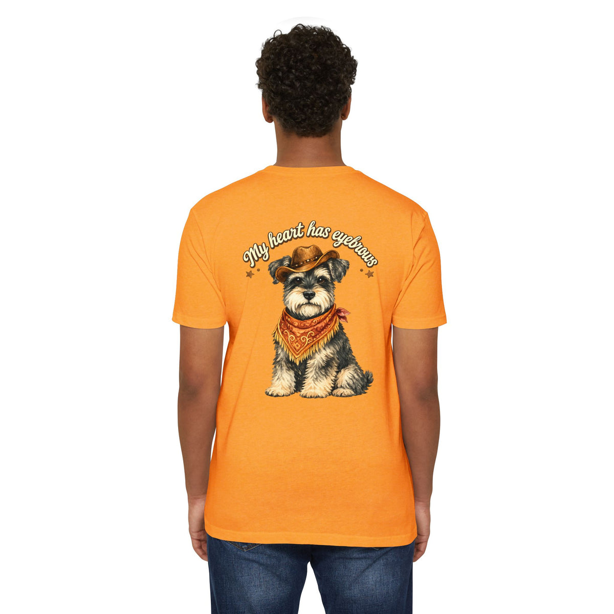 Schnauzer Cowboy T-Shirt — "My Heart Has Eyebrows" Cute Dog Graphic Tee
