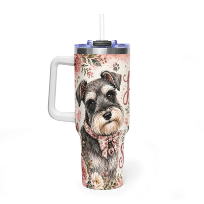 Miniature Schnauzer Floral 40oz Vacuum Tumbler — "Home Is Where My Miniature Schnauzer Is"