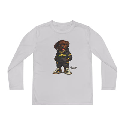 Youth Long Sleeve Tee — Cute Rottweiler Pup Graphic "Melanin" Hoodie Design