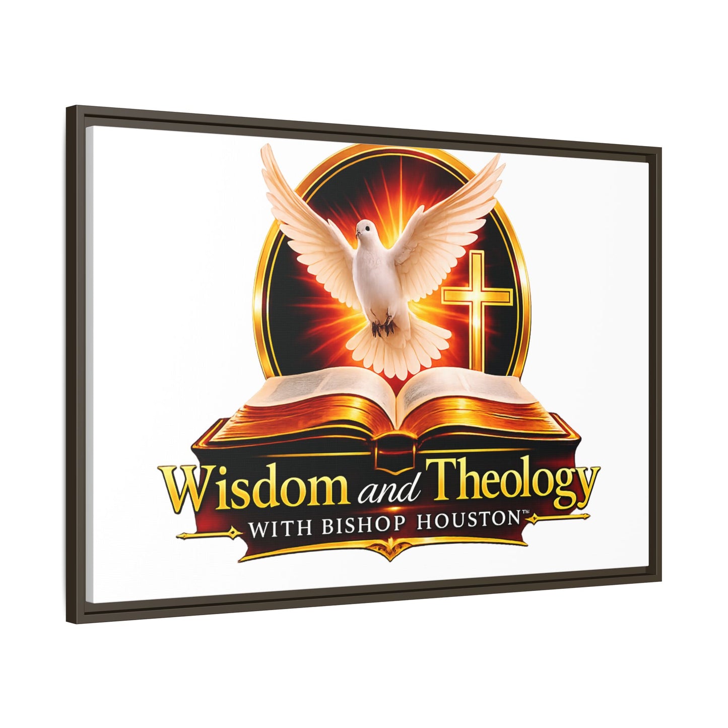 Framed Canvas Print — "Wisdom and Theology" Dove & Bible Wall Art