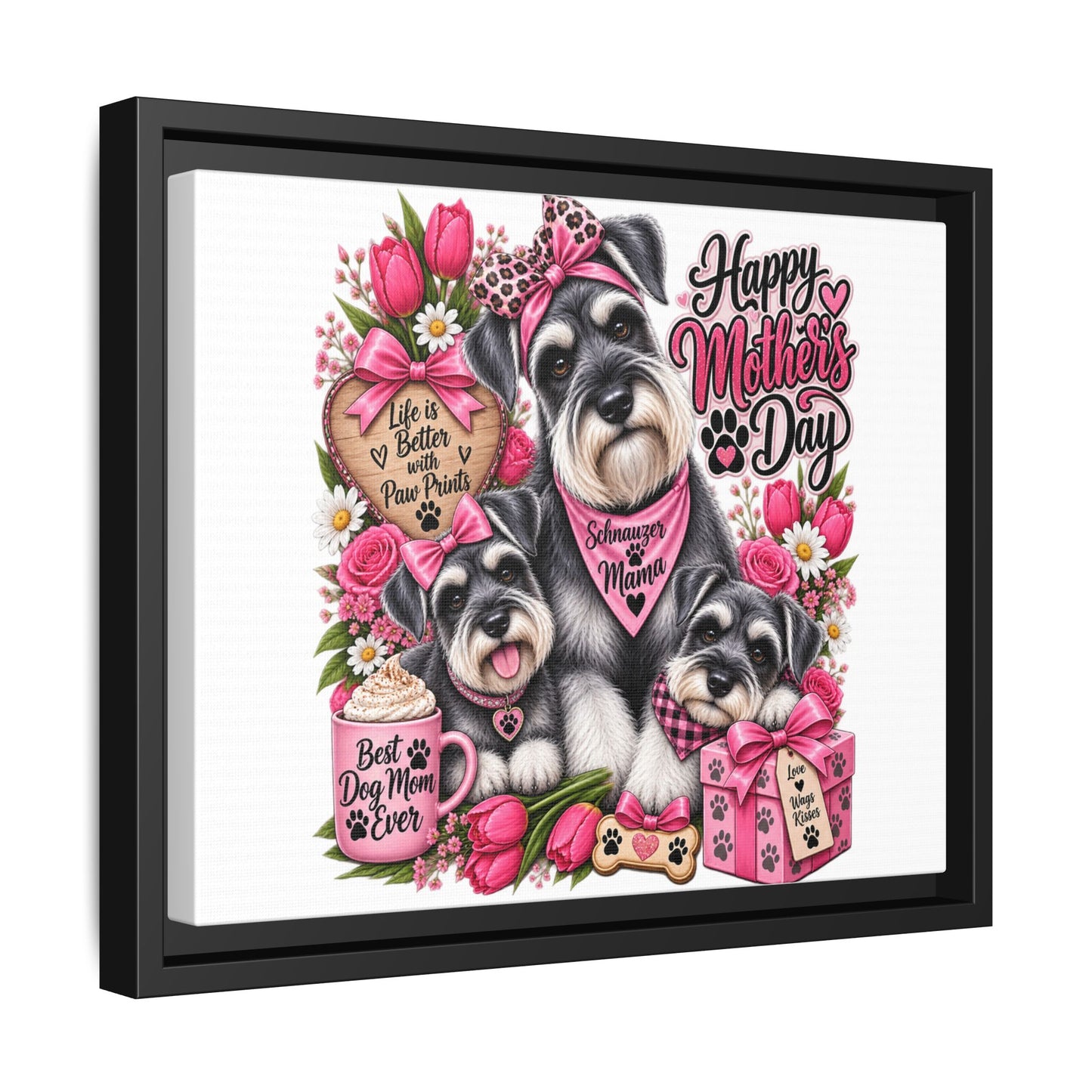 Happy Mother’s Day Schnauzer Canvas — Framed Matte Wall Art