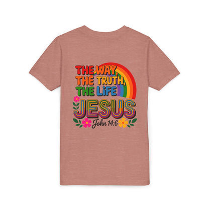 Youth Tee — "The Way, The Truth, The Life" Jesus John 14:6 Rainbow Christian Shirt