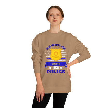 Police Support Sweatshirt — "Our Hearts Are With USA Police" Crewneck
