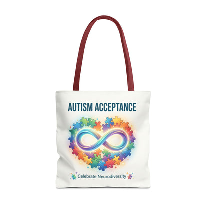 Autism Acceptance Tote Bag — Rainbow Neurodiversity Infinity Puzzle Design