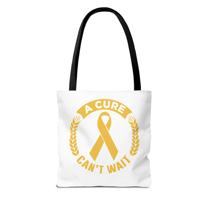 A Cure Can’t Wait Gold Ribbon Tote Bag — Cancer Awareness Support Tote