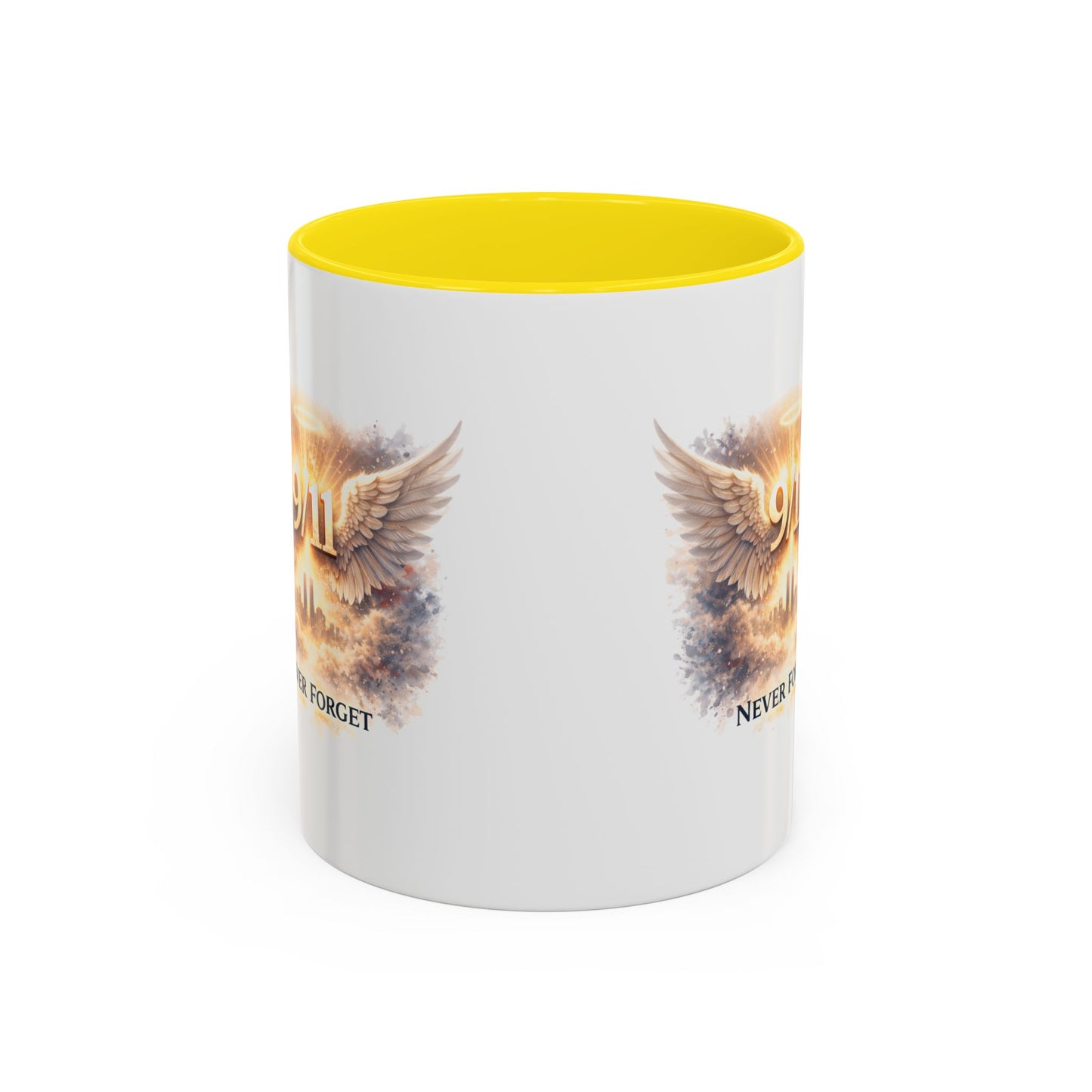 9/11 Never Forget Accent Coffee Mug — Memorial Tribute Ceramic Mug