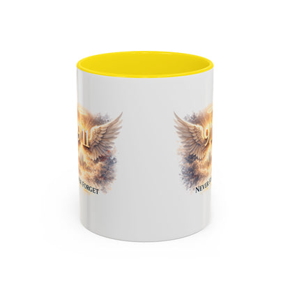 9/11 Never Forget Accent Coffee Mug — Memorial Tribute Ceramic Mug