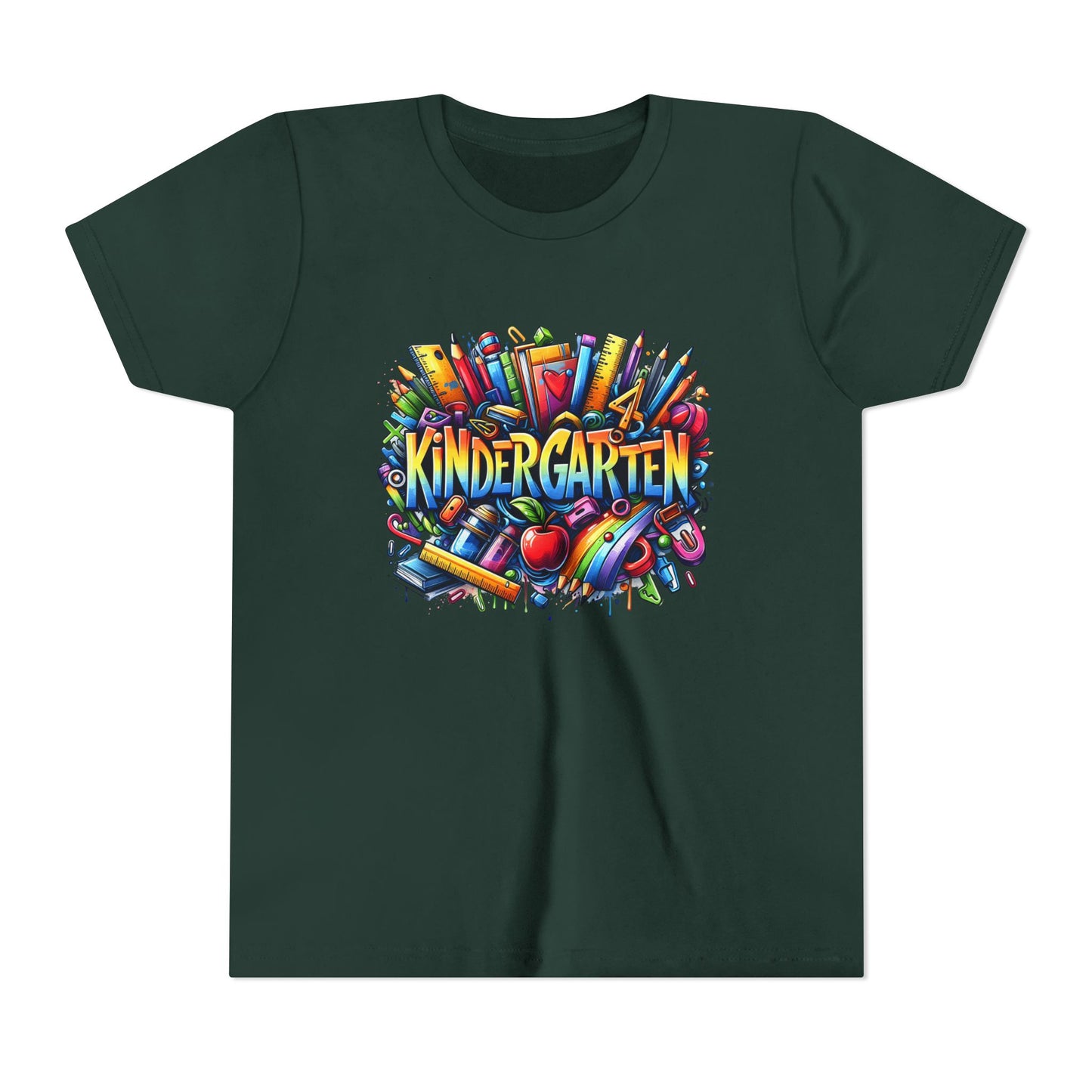 Kindergarten Colorful School Supplies Youth Tee — Back-to-School Kids T-Shirt