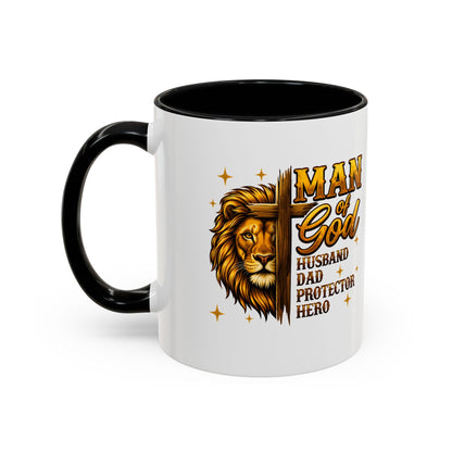Man of God Lion Coffee Mug — 'Man of God' Religious Gift for Husband, Dad, Protector