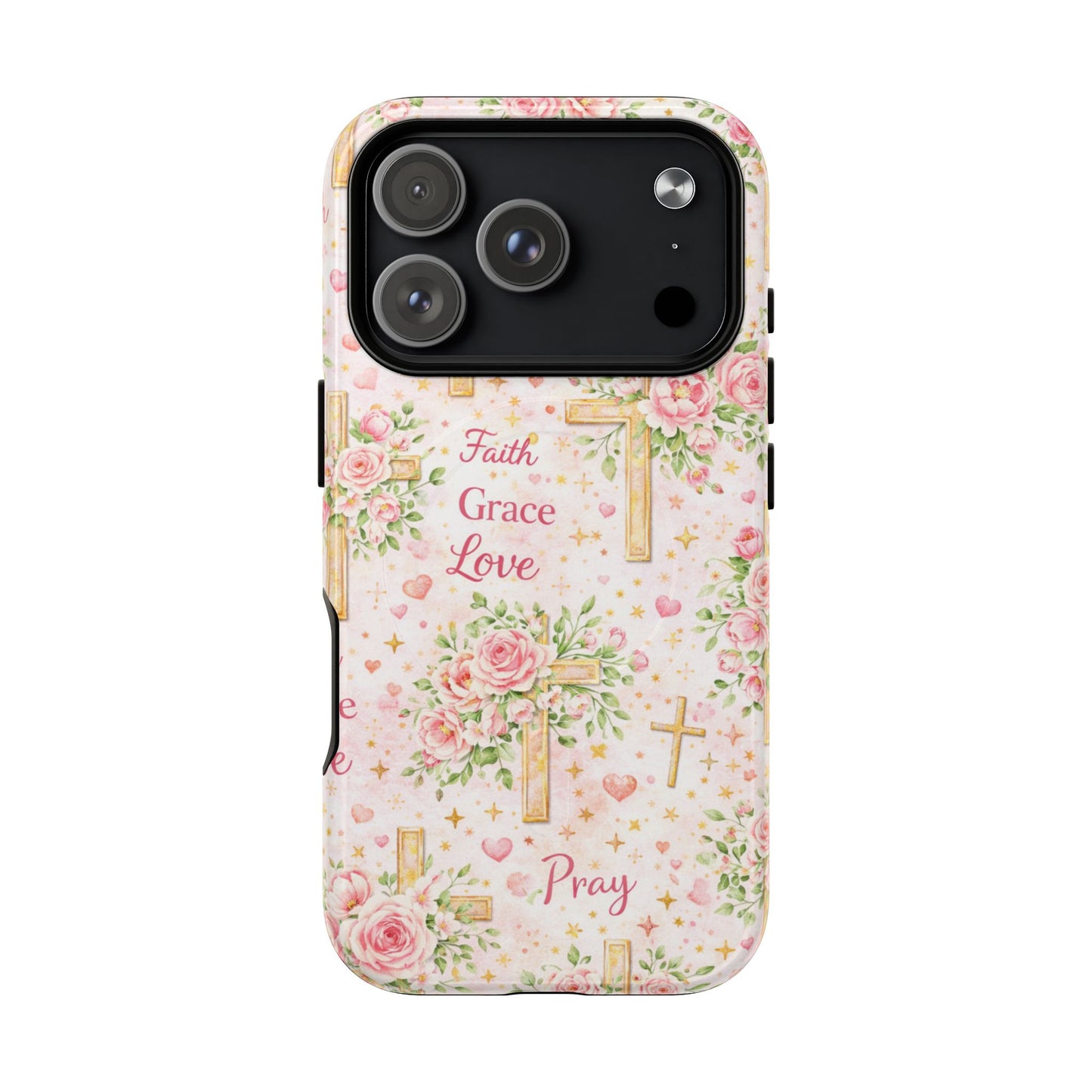 Faith Grace Love Tough Magnetic Phone Case — Floral Cross Protective Cover