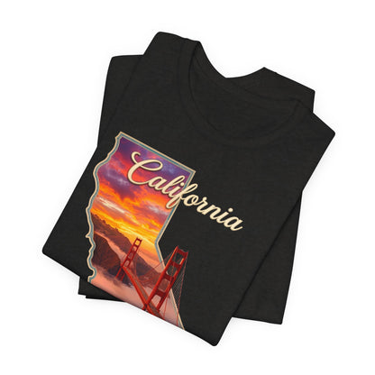 California Golden Gate Tee — "California The Golden State" Sunset Map T-Shirt