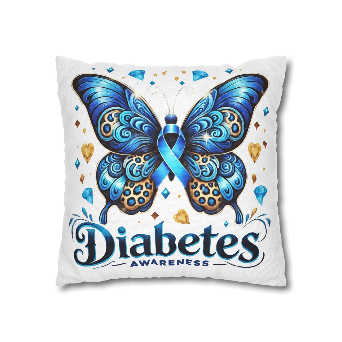 Diabetes Awareness Butterfly Pillowcase — Blue Ribbon Square Pillow
