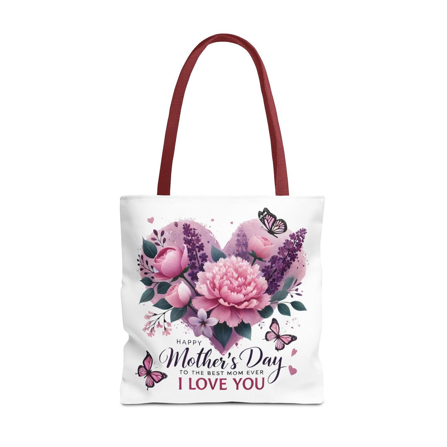 Mother's Day Floral Tote Bag - "Happy Mother's Day I Love You" Heart Bouquet