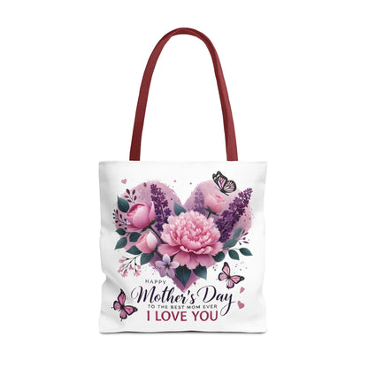 Mother's Day Floral Tote Bag - "Happy Mother's Day I Love You" Heart Bouquet