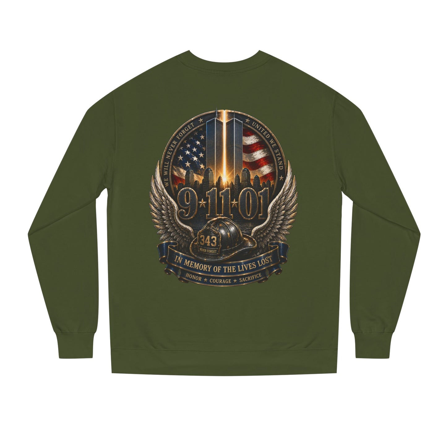 9/11 Memorial Crewneck Sweatshirt — Tribute to Fallen Heroes