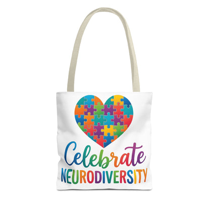 Celebrate Neurodiversity Tote Bag – Rainbow Puzzle Heart Awareness Tote
