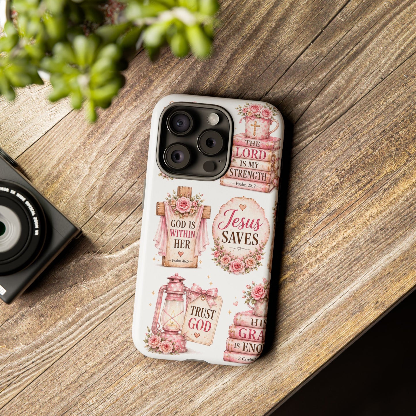 Christian Phone Case — Jesus Saves Floral Tough Case with 'God Is Within Her' & 'Trust God' Design