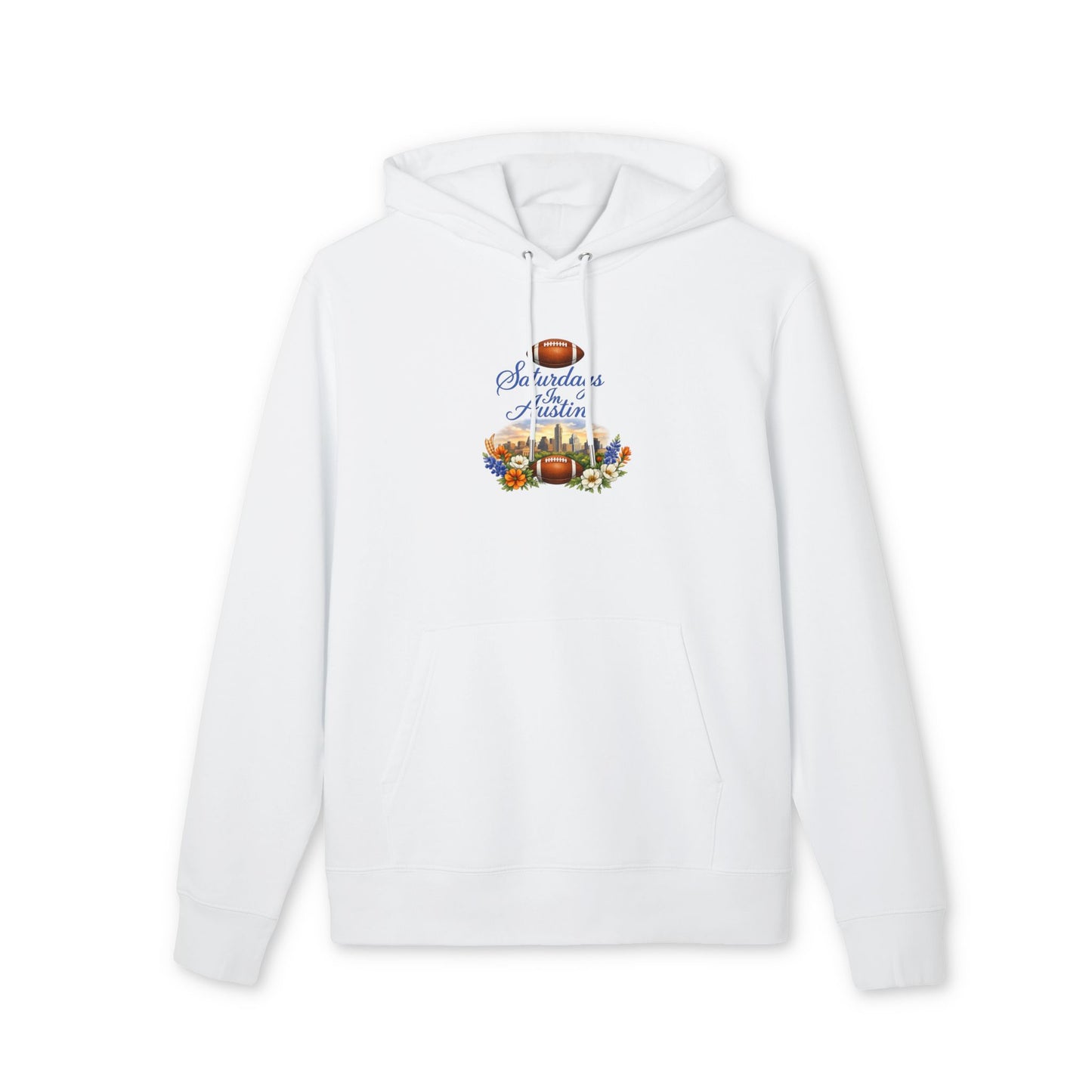 Saturdays in Austin Hoodie — Scenic Austin Skyline & Autumn Graphic